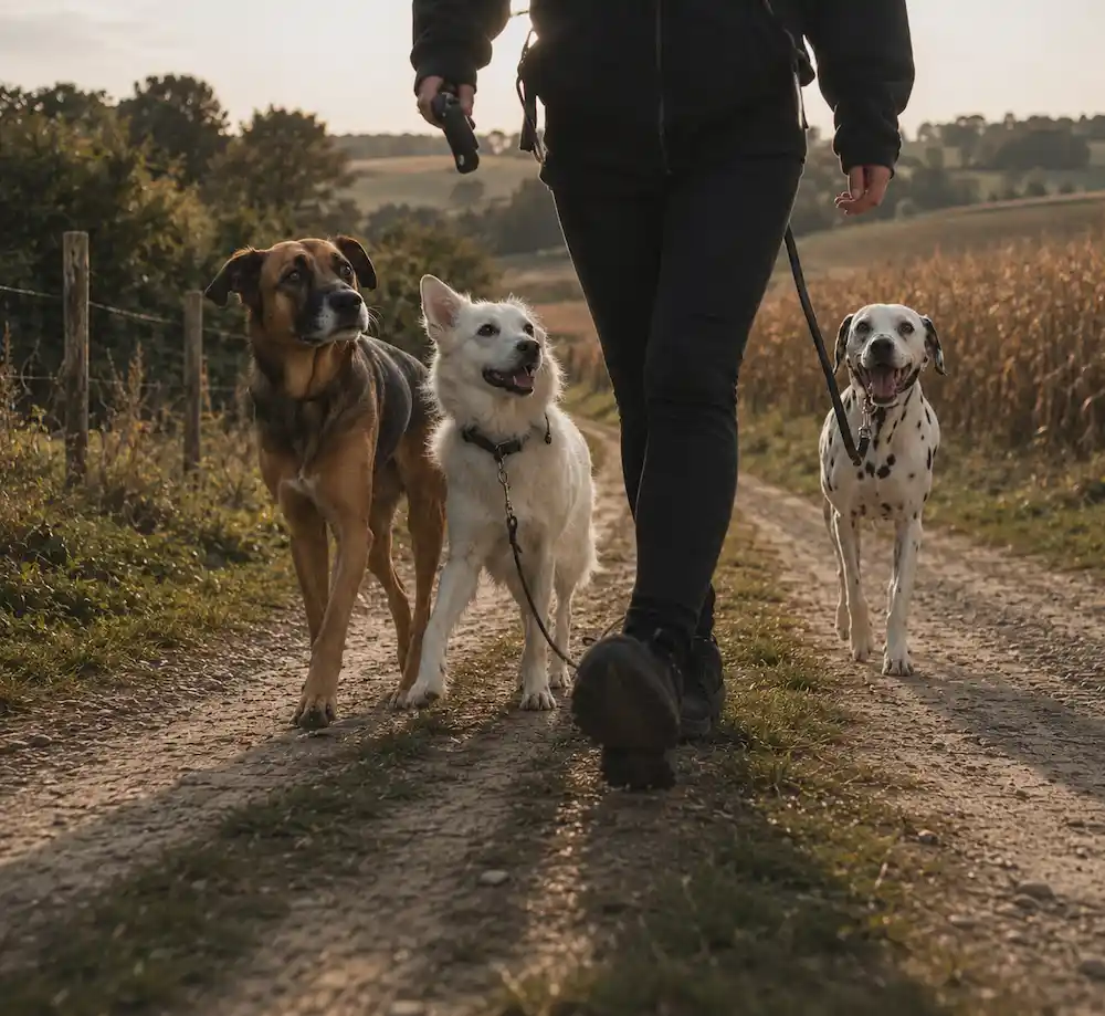 Mensch und Hund auf dem Spaziergang